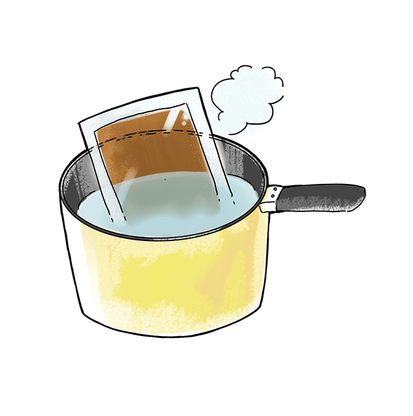 本場大館　きりたんぽ鍋の　秋田県大館市　いろりのこだわり①スープを湯煎します。